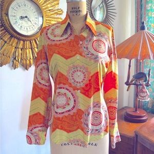 LUCKY BRAND Sz L bright, multicolor, button-down 100% silk blouse